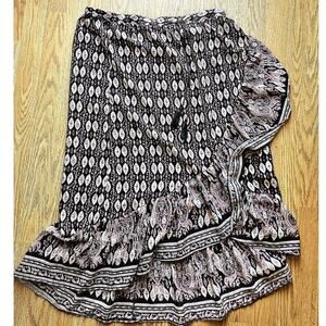 Y2K Paisley Ruffled Asymmetrical Midi Skirt - 
Size 2X